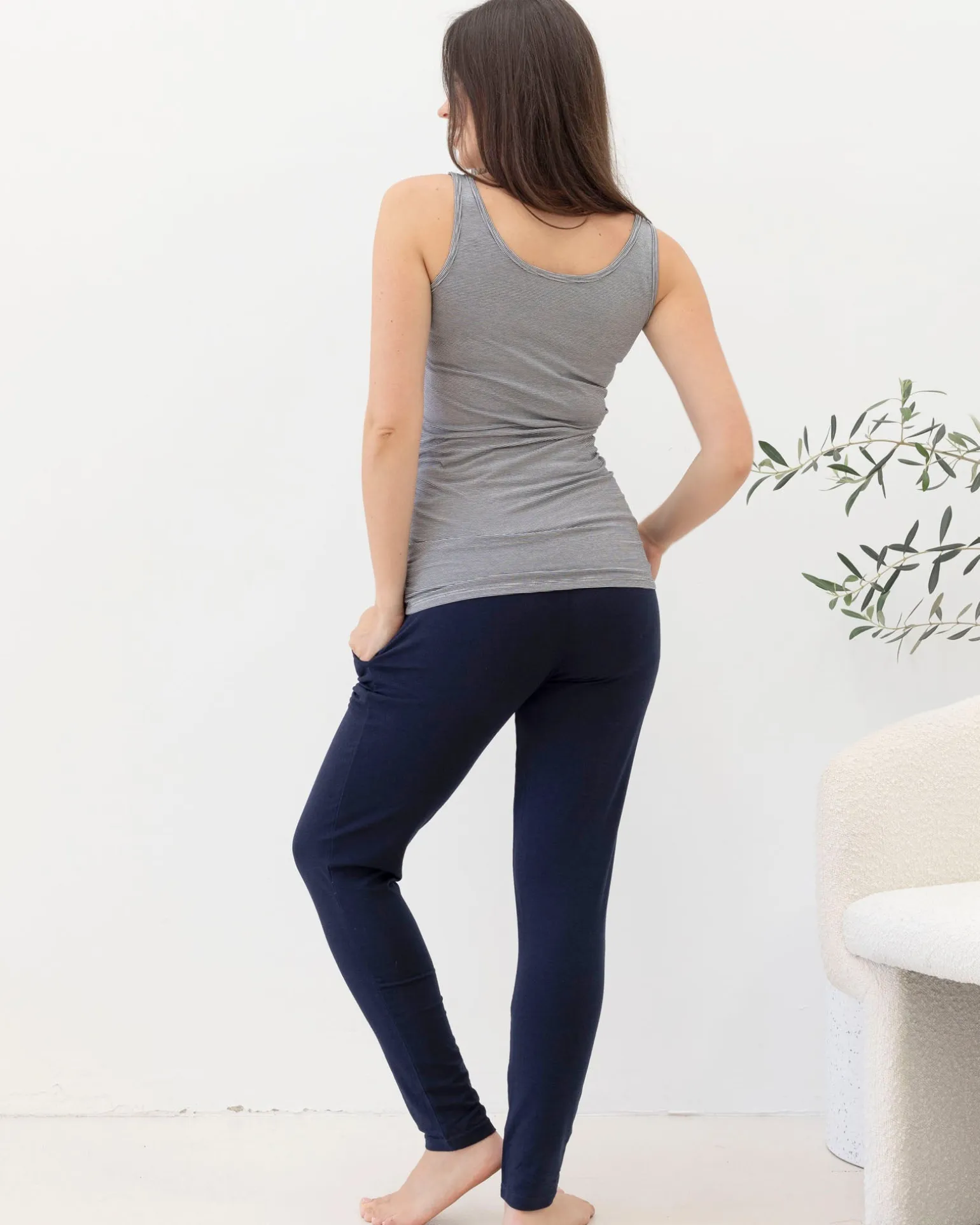 Abbie Maternity/Nursing Tank Top in Navy Stripes