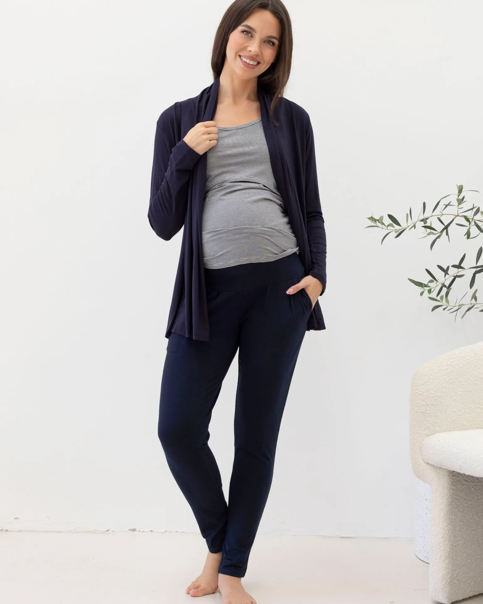 Abbie Maternity/Nursing Tank Top in Navy Stripes