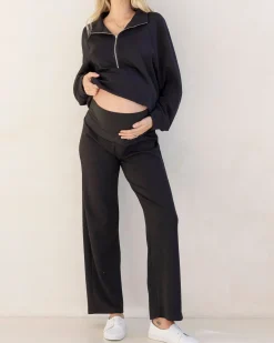 Alanna Maternity Zipper Track Top in Black