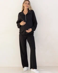 Alanna Maternity Zipper Track Top in Black