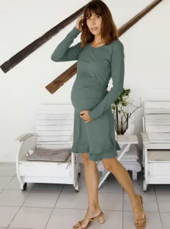 Alethea Long Sleeve Frilled Bodycon Maternity Dress