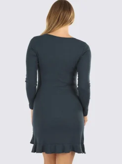 Alethea Teal Long Sleeve Maternity Frilled End Bodycon Dress