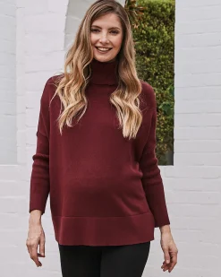 All in One Maternity Reversible Knit Sweater Burgundy
