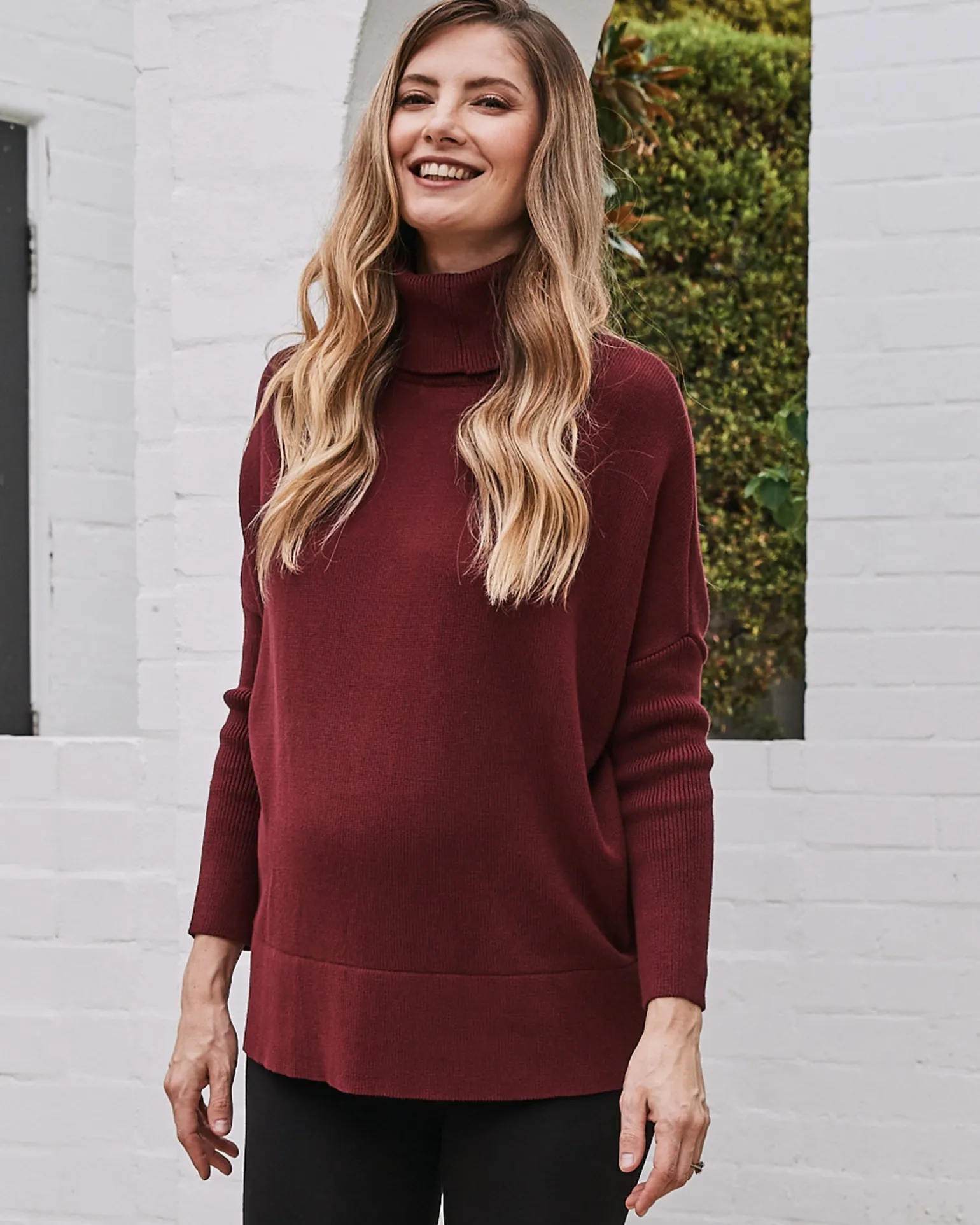 All in One Maternity Reversible Knit Sweater Burgundy