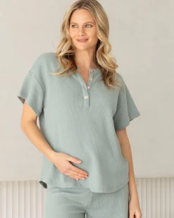Amara Maternity Cotton Blend Lounge Top in Dusty Green