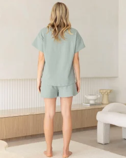 Amara Maternity Cotton Blend Lounge Top in Dusty Green