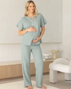 Amara Maternity Cotton Blend Lounge Top in Dusty Green