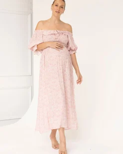 Amber Maternity Baby Shower Dress in Pink Floral