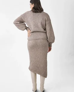Amélie's Enchanting Allure Asymmetrical Knit Midi Skirt -Taupe
