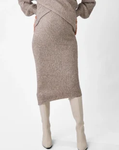 Amélie's Enchanting Allure Asymmetrical Knit Midi Skirt -Taupe