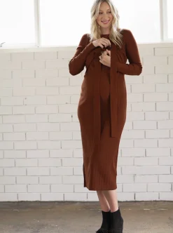 Annabella Knit Maternity Dress in Rust