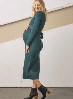 Annabella Knit Maternity Midi Dress in Teal