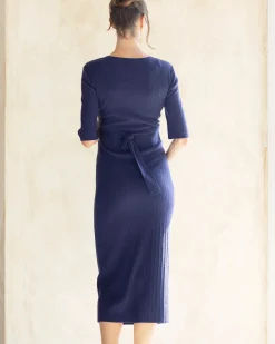 Annabella Maternity Knit Midi Dress in Navy