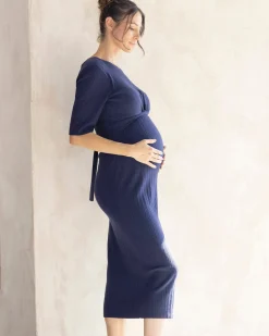 Annabella Maternity Knit Midi Dress in Navy