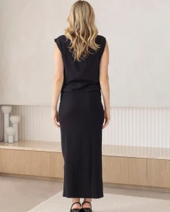 Anna Elegant Maternity Sleeveless Top in Black