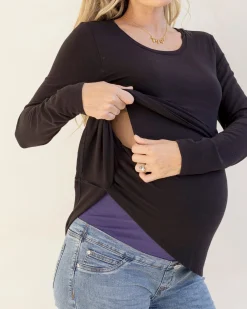 Annie Maternity/ Nursing Soft Nursing Top In Black