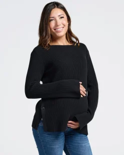Arial Maternity Oversized Luxury Knit Nursing Jumper in Black