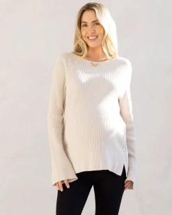 Arial Maternity Oversized Luxury Knit Nursing Jumper in Cream