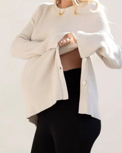 Arial Maternity Oversized Luxury Knit Nursing Jumper in Cream