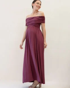 Ariana Maxi Maternity Moon Dress in Wine Red
