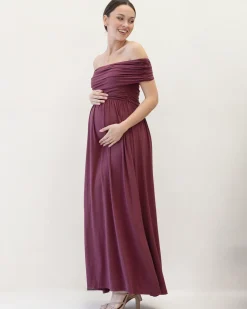 Ariana Maxi Maternity Moon Dress in Wine Red