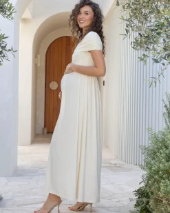 Ariana Maxi Maternity Moon Dress in Butter Cream