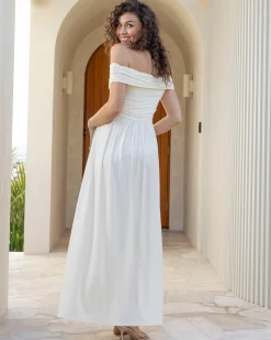 Ariana Maxi Maternity Moon Dress in Butter Cream