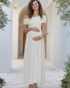 Ariana Maxi Maternity Moon Dress in Butter Cream
