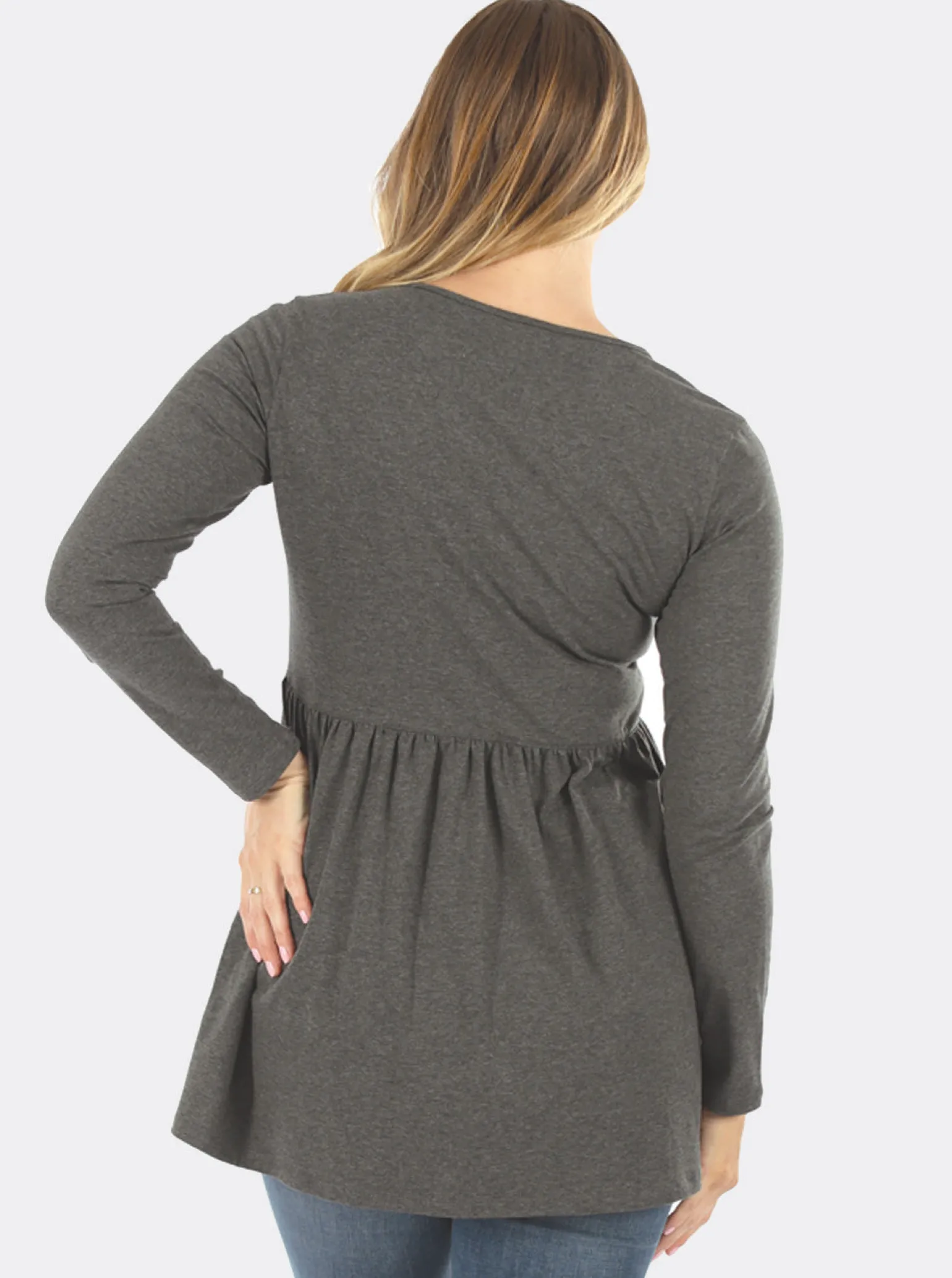 Baby Doll Long Sleeve Maternity & Nursing Top in Grey