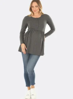 Baby Doll Long Sleeve Maternity & Nursing Top in Grey
