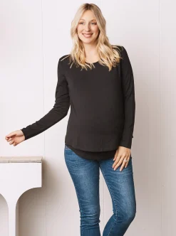 Bamboo Cotton Long Sleeve Maternity Top in Black