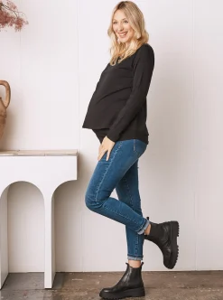 Bamboo Cotton Long Sleeve Maternity Top in Black