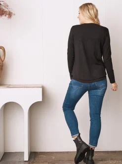 Bamboo Cotton Long Sleeve Maternity Top in Black