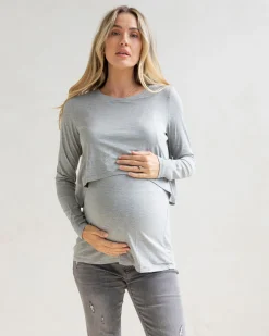 Bamboo Long Sleeve Maternity and Nursing Top - Grey Marl