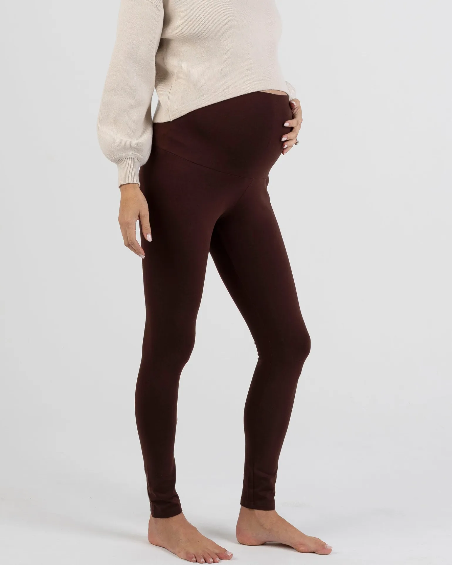 Basic Cotton Maternity Leggings In Chocolate Brown