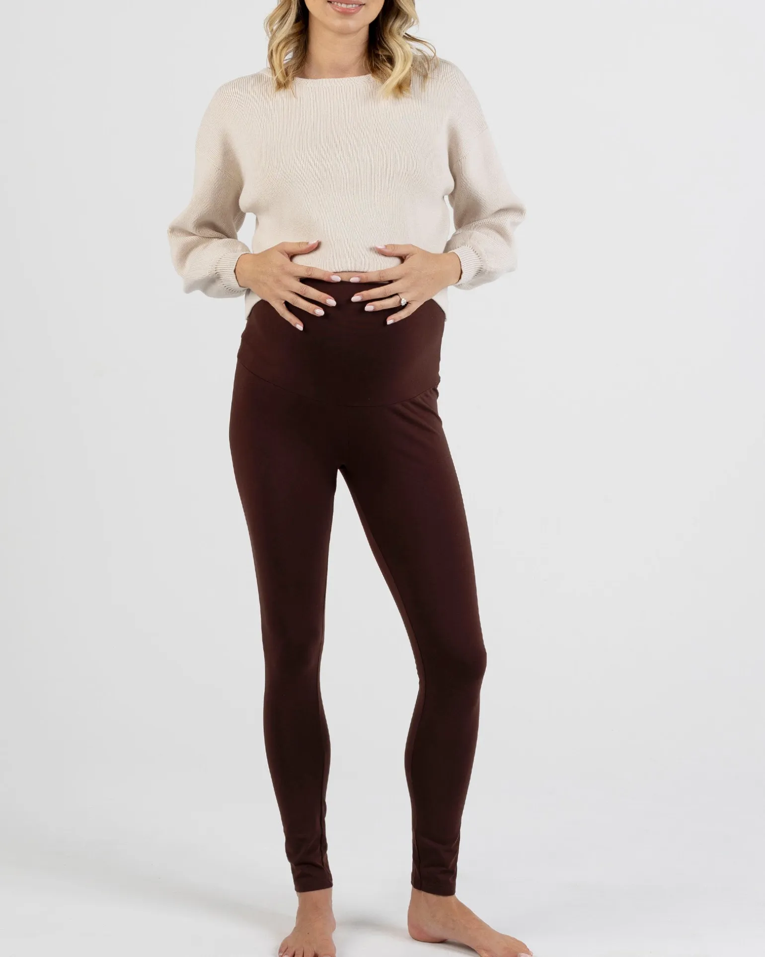 Basic Cotton Maternity Leggings In Chocolate Brown