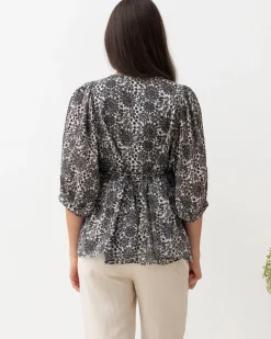 Black Daisy Print Cotton Tunic Top