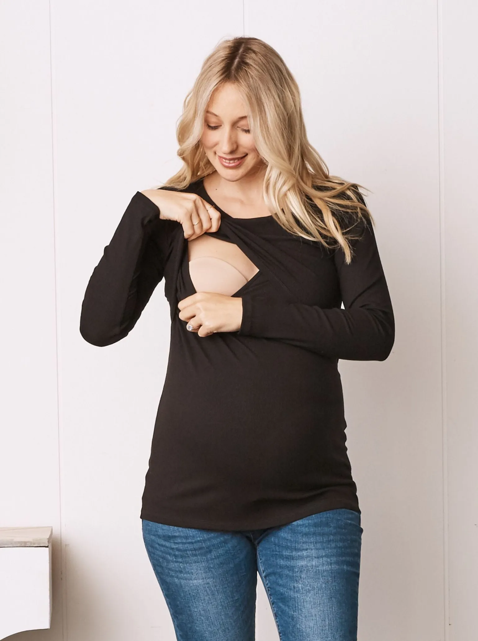 Black Long Sleeve Maternity & Nursing Top