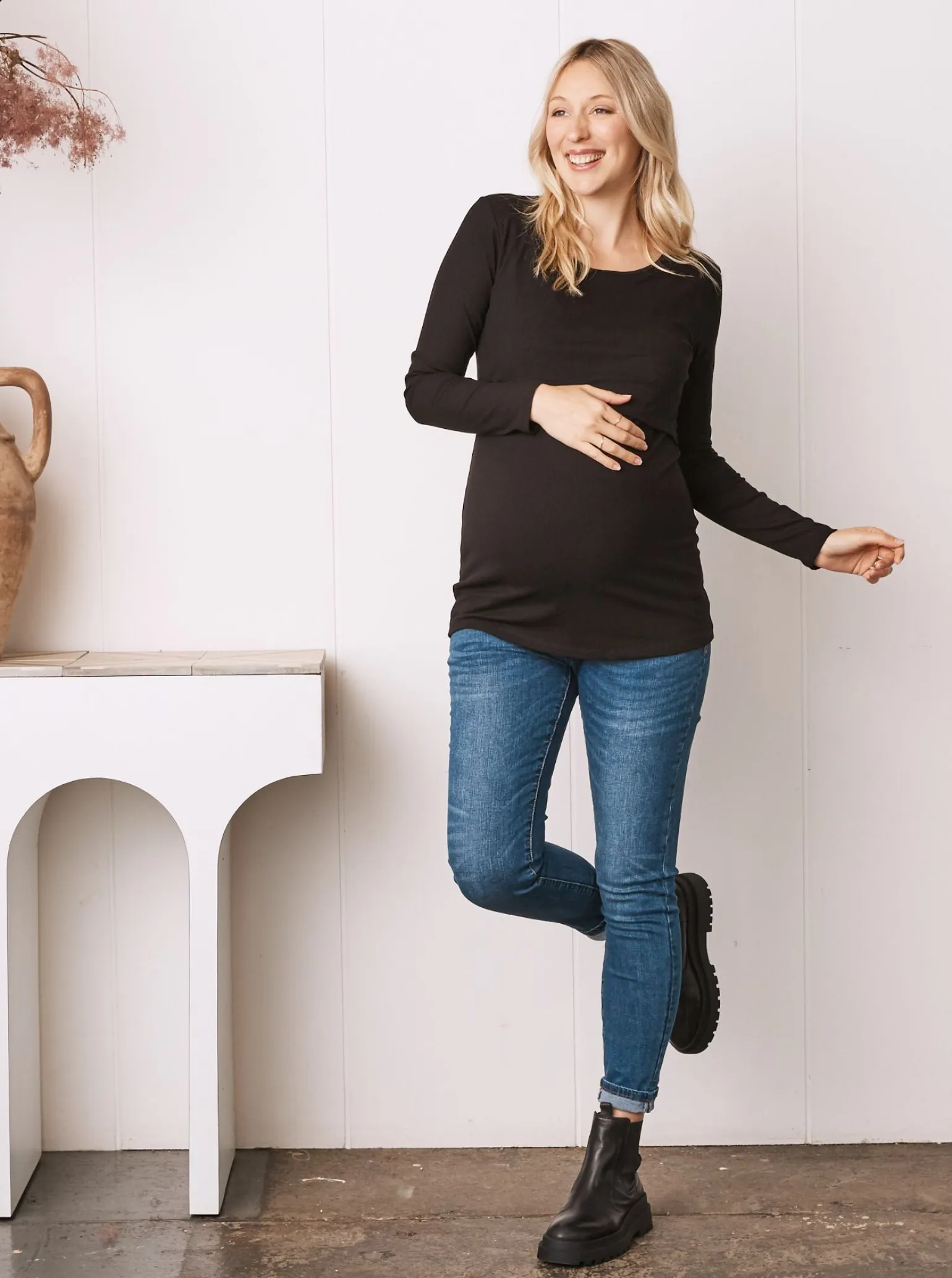 Black Long Sleeve Maternity & Nursing Top