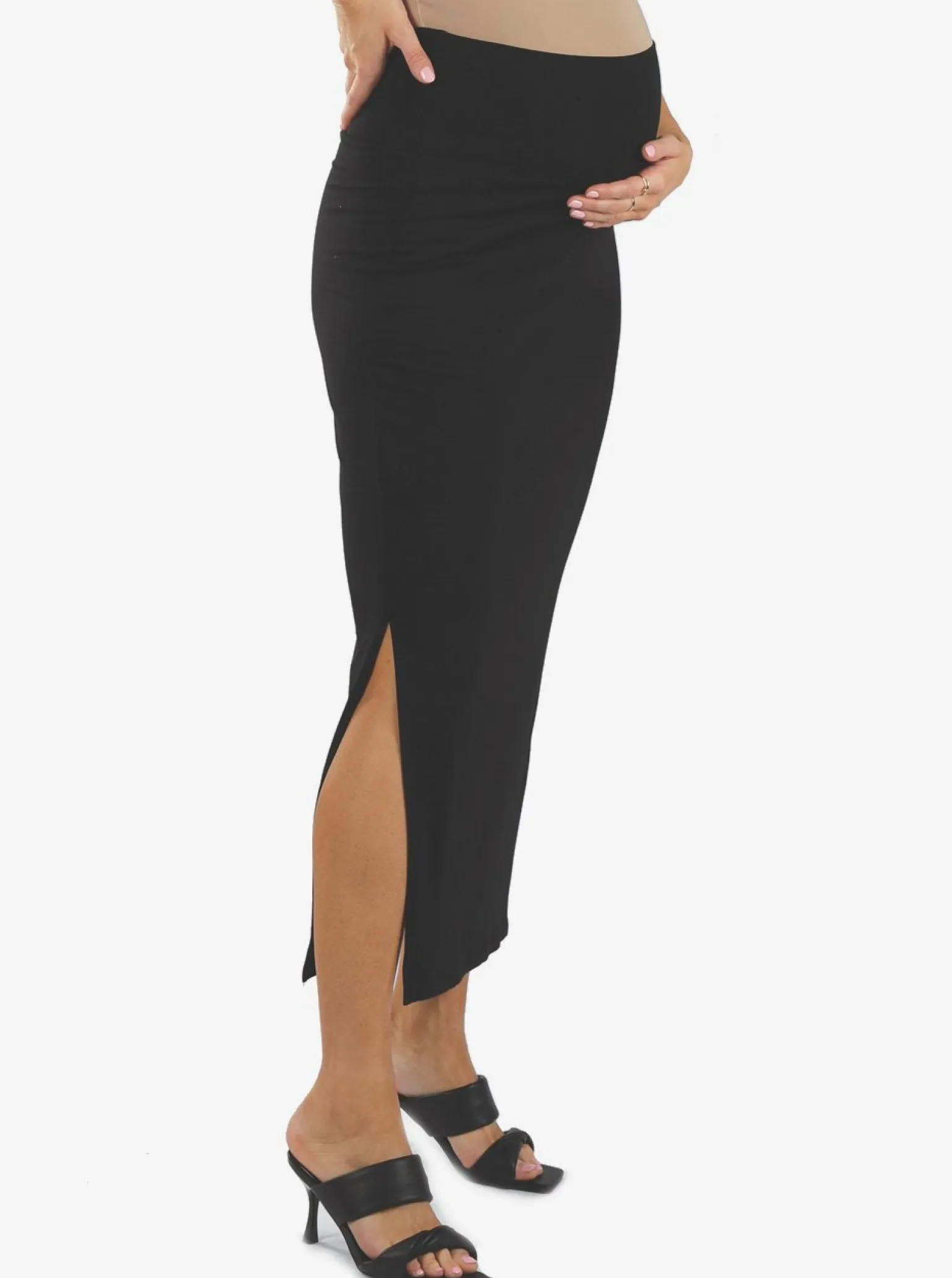 Black Maternity Maxi Skirt with Side Split