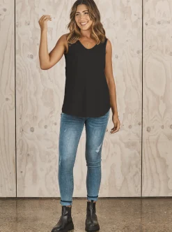 Black Maternity Swing Tank with Nursing Opening in Bamboo