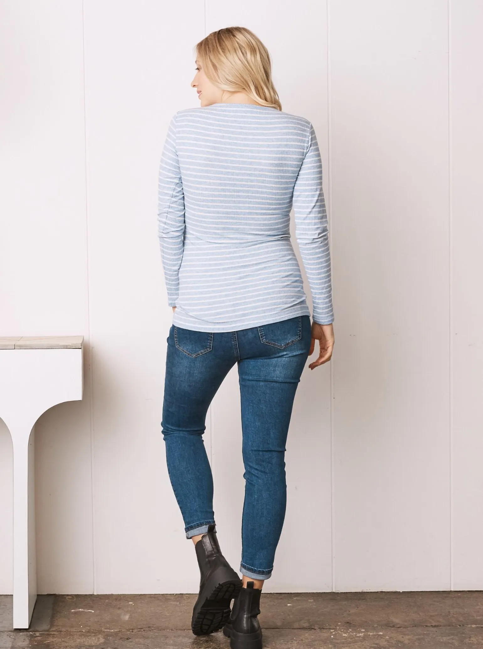 Blue Striped Long Sleeve Nursing Cotton Top