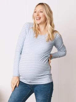 Blue Striped Long Sleeve Nursing Cotton Top