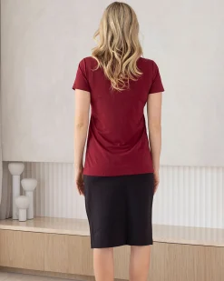 Bree Crossover Black Maternity Work Top in Burgundy