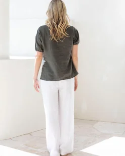 Brigitte Maternity Linen Blouse - Khaki Green