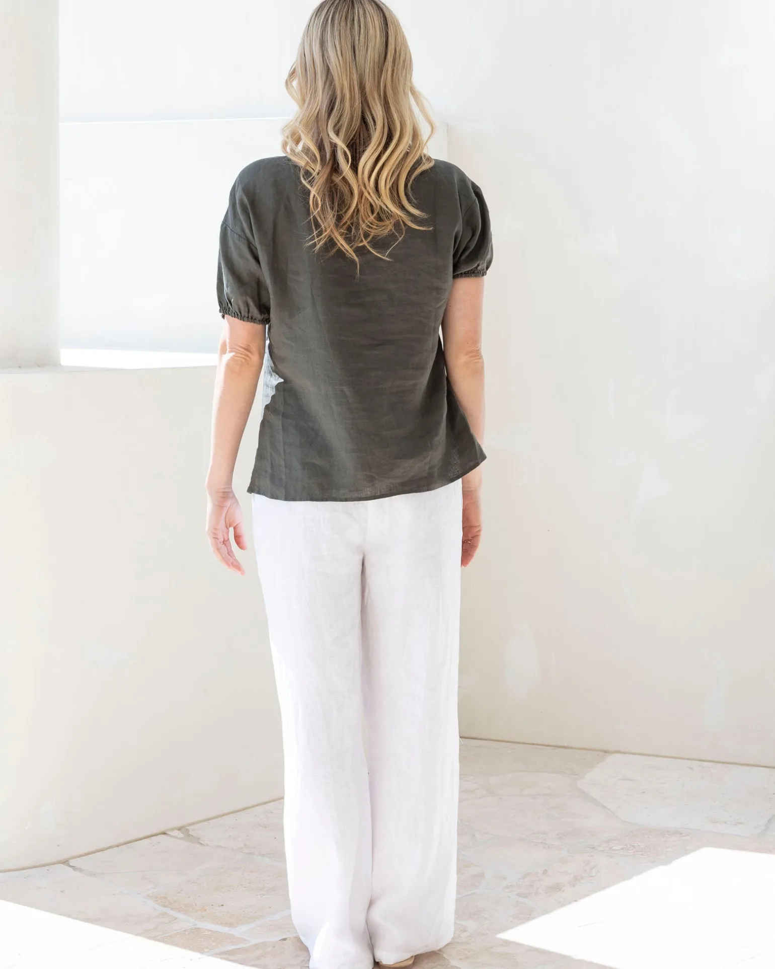 Brigitte Maternity Linen Blouse - Khaki Green