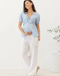 Brigitte Maternity Linen Blouse - Baby Blue