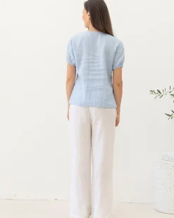 Brigitte Maternity Linen Blouse - Baby Blue