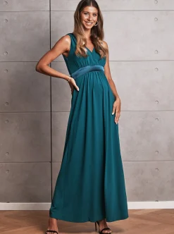 Carla Maternity Evening Dress with easy Nursing Opening in Teal Green