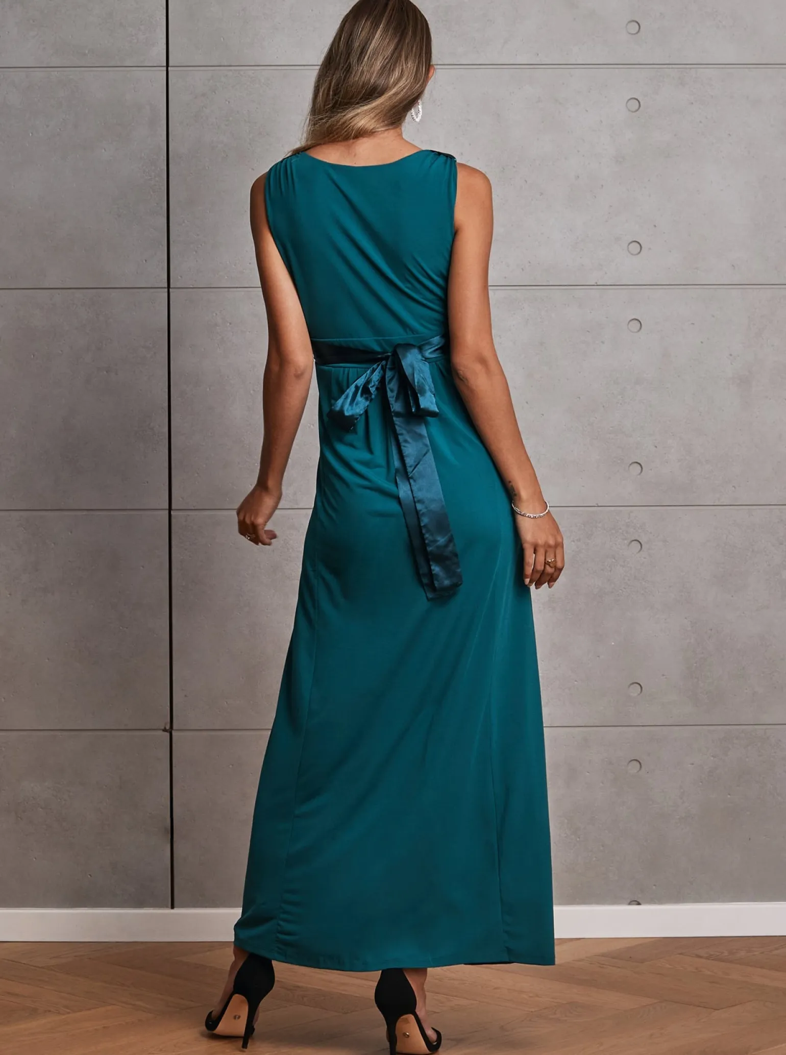 Carla Maternity Evening Dress with easy Nursing Opening in Teal Green